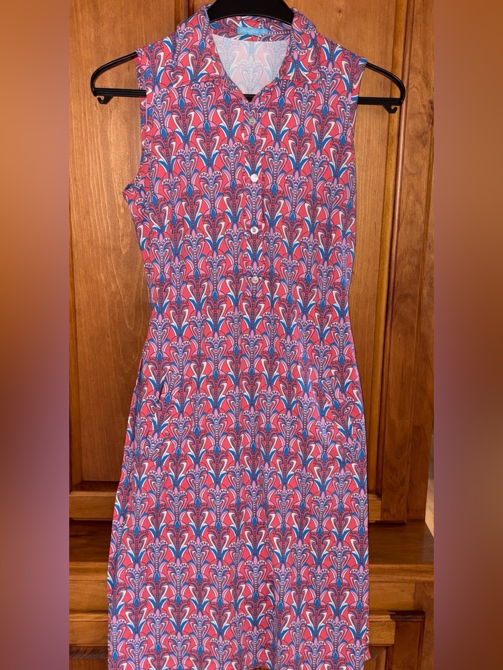 J. McLaughlin Pink and Blue Geometric Sleeveless Dress